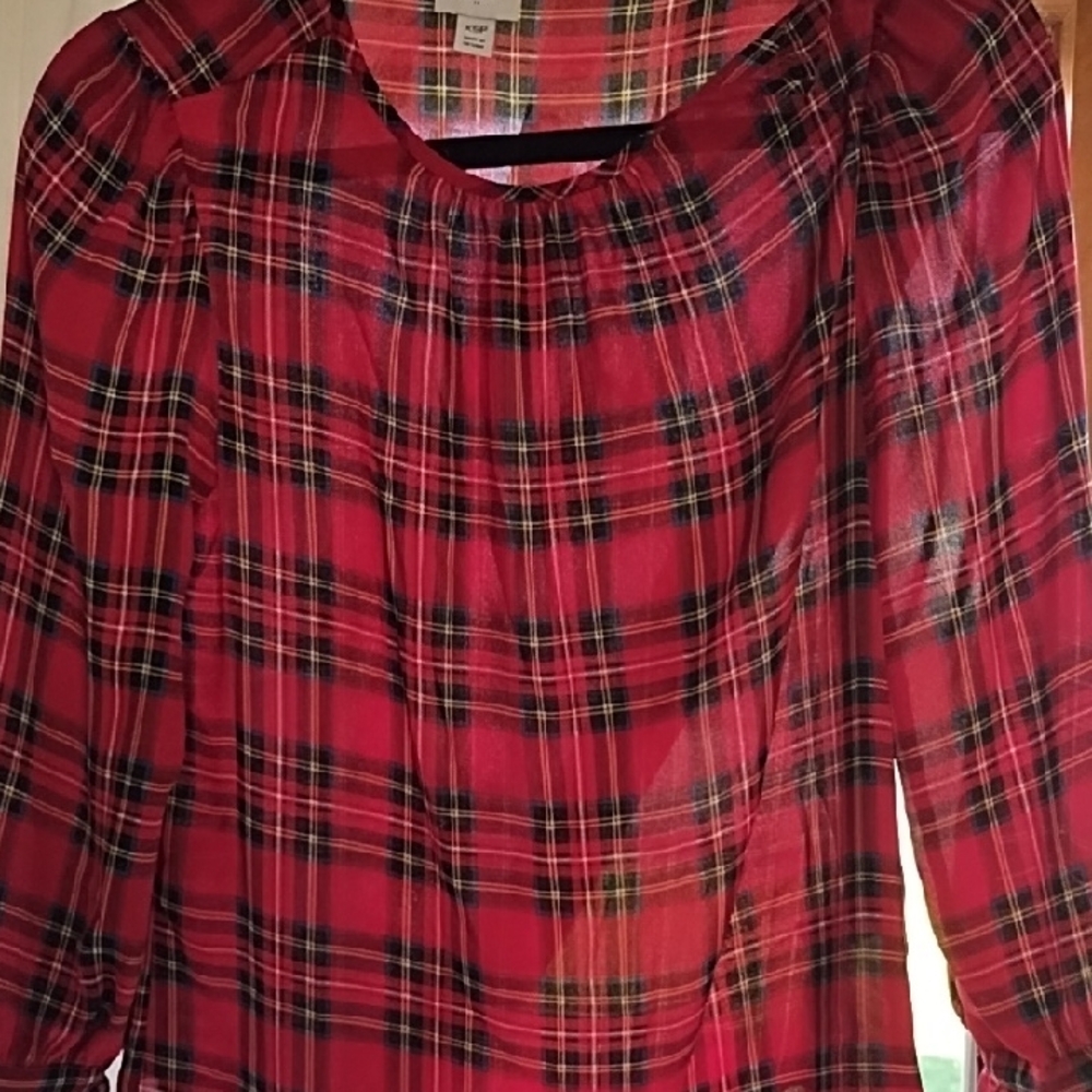 J. Crew Factory Red Plaid Blouse